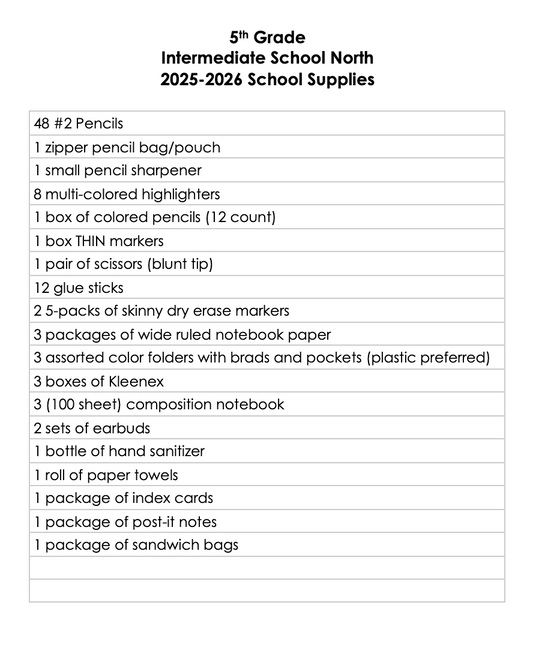 Intermediate School North 5th Grade