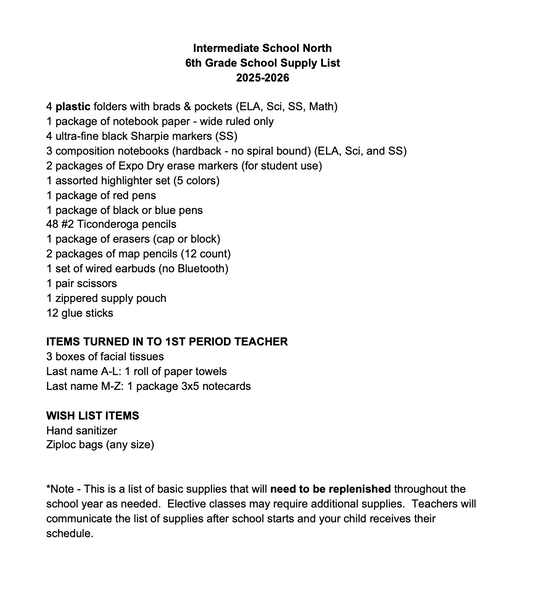 Intermediate School North 6th Grade