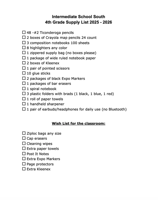 Intermediate School South 4th Grade