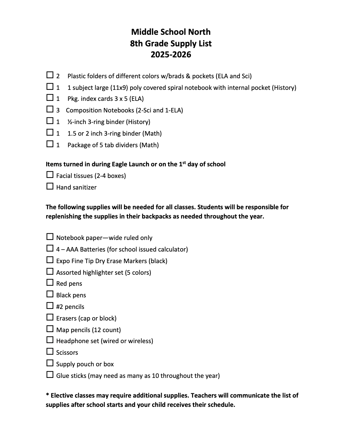 Middle School North 8th Grade